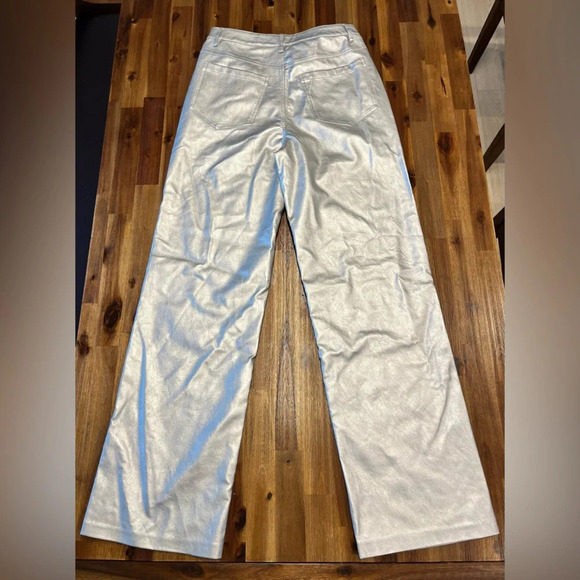 WAYF Luxury Metallic Silver High Rise Vegan Leather Pants Size Small - Picture 3 of 13